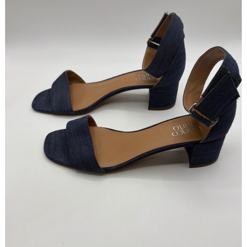 Franco Sarto Rosalina Sandals Ankle Strap Block Heel Women's 10 Blue Denim